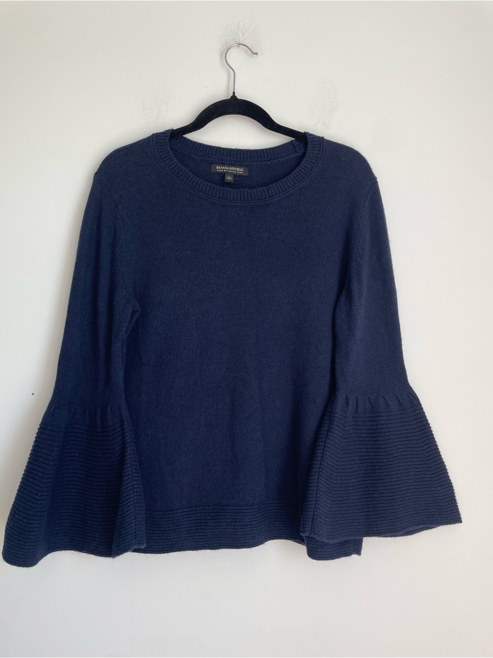 Banana Republic Navy Merino Wool Blend Sweater with Bell Sleeves Size L